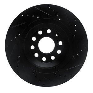 Audi S3 Brake Rotor (1) - Rear Left - R1 Concepts - Drilled & Slotted - Black - `06-`25